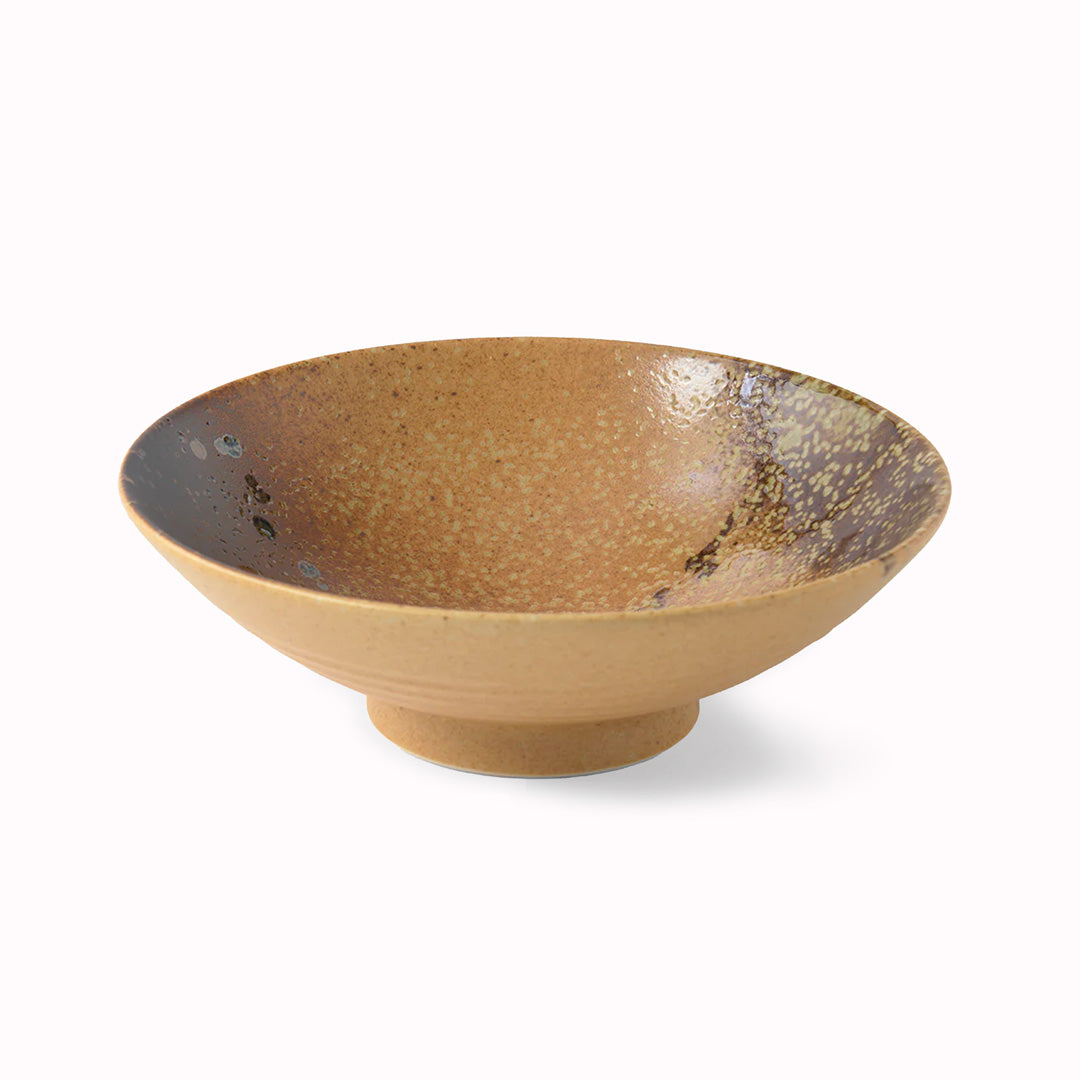 A hand finished Japanese ramen bowl finished in a country-style glaze with embossed line-work - Perfect for noodles, the bowl is around 8cm high and 25cm in diameter.
