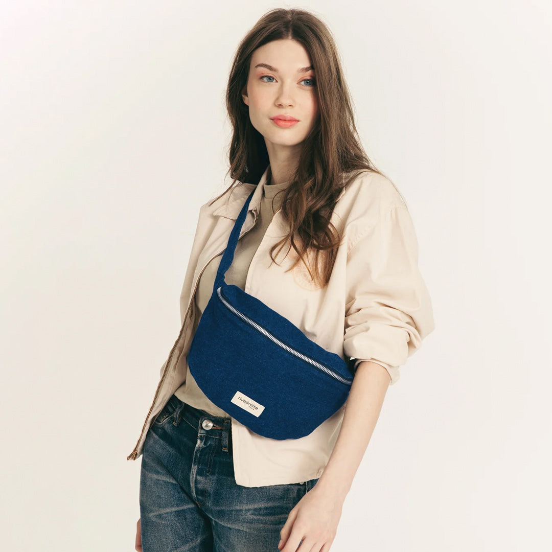 As Worn - The Custine Belt Bag is a stylish and practical accessory crafted from upcycled raw denim. Designed by Rive Droite