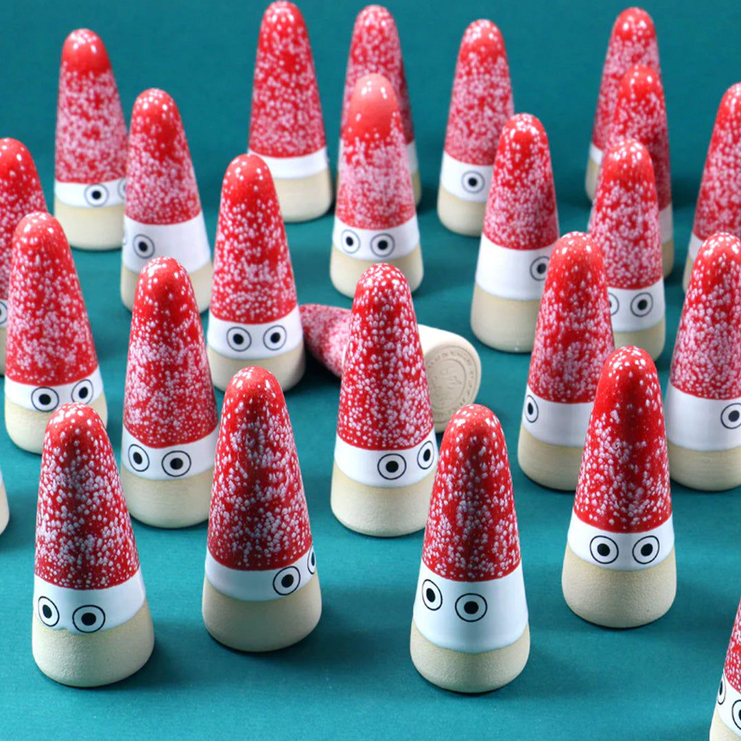 The Mini Nisse by Studio Arhoj are smaller, cuter versions of the iconic ceramic Arhoj Ghost figurine, in traditional Christmas colours. Collection Image
