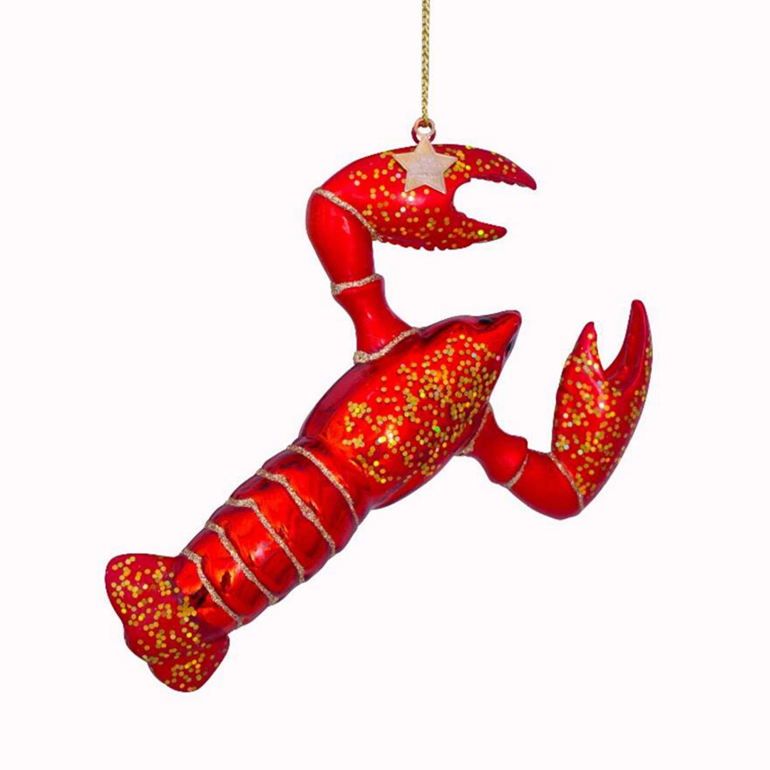 Inject some sparkly fun into your Christmas tree with this hand painted and mouth blown glass Red Lobster ornamental Christmas tree decoration by Vondels