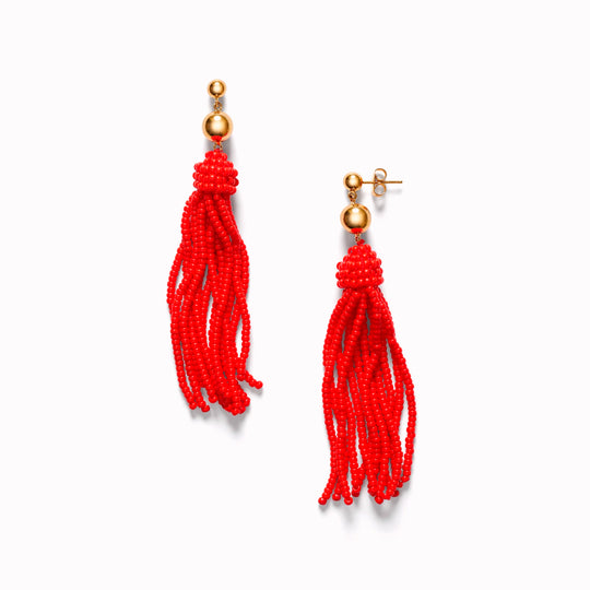 Tassel Fever Beaded Earrings | Red + 18ct Gold Plate