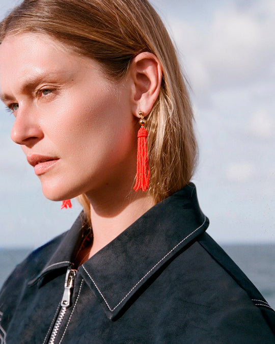 Tassel Fever Beaded Earrings | Red + 18ct Gold Plate