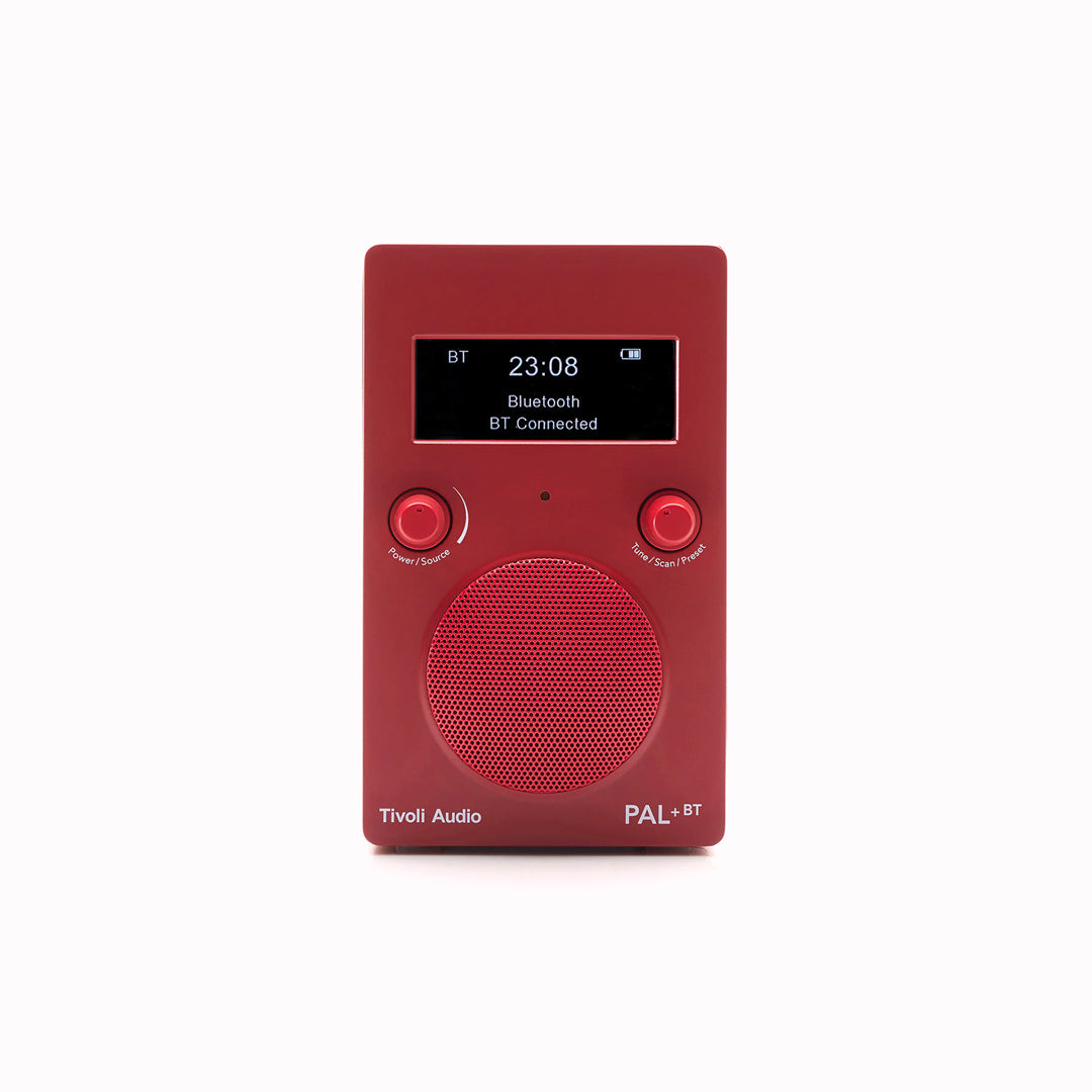 Portable digital radio in a new matte red colourway from Tivoli Audio combining classic design with modern functionality.