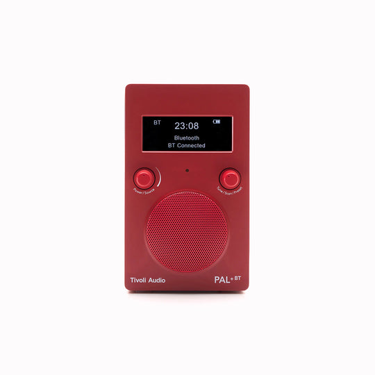 Portable digital radio in a new matte red colourway from Tivoli Audio combining classic design with modern functionality.