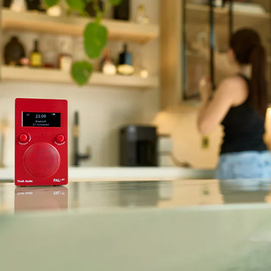 Portable digital radio in a new matte red colourway from Tivoli Audio combining classic design with modern functionality.