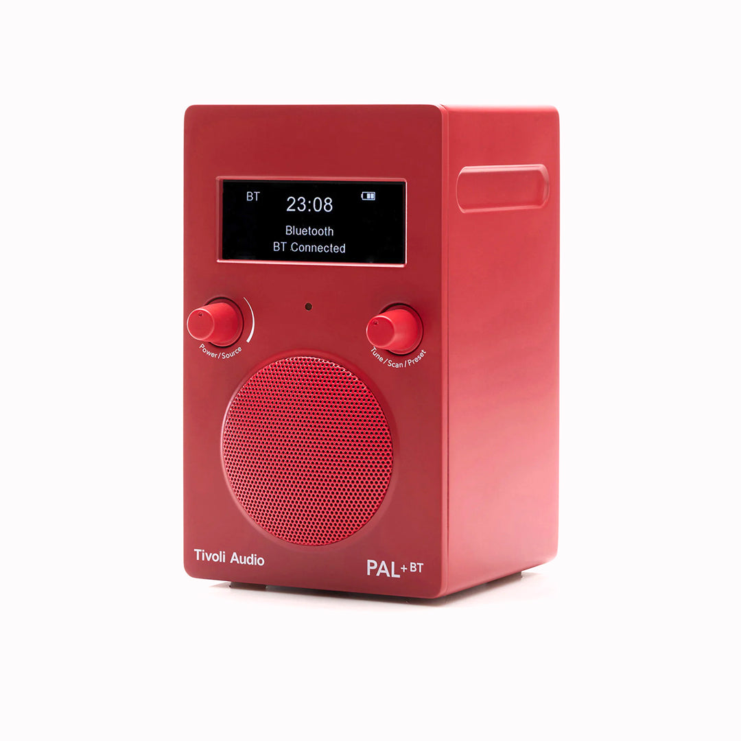 Portable digital radio in a new matte red colourway from Tivoli Audio combining classic design with modern functionality.