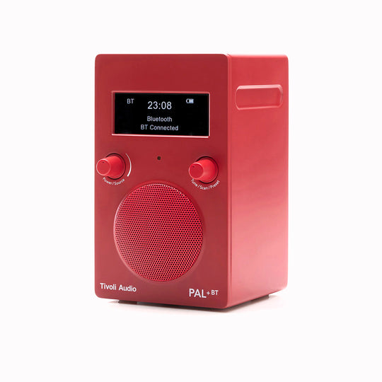 Portable digital radio in a new matte red colourway from Tivoli Audio combining classic design with modern functionality.