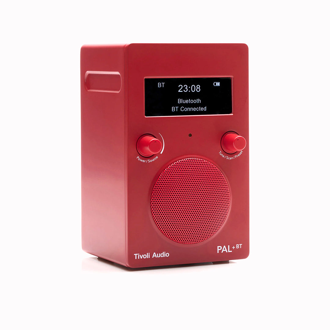 Portable digital radio in a new matte red colourway from Tivoli Audio combining classic design with modern functionality.