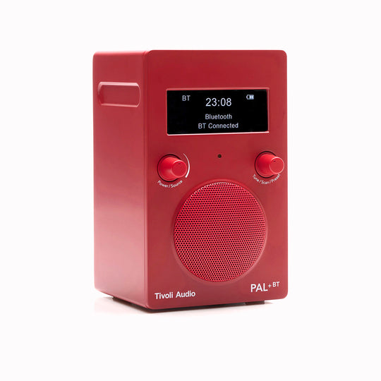 Portable digital radio in a new matte red colourway from Tivoli Audio combining classic design with modern functionality.