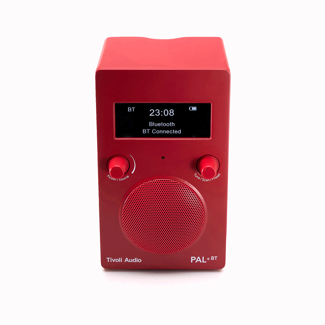 Portable digital radio in a new matte red colourway from Tivoli Audio combining classic design with modern functionality.