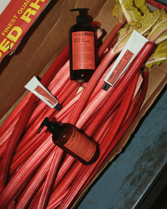 Rhubarb - Geranium Limited Edition. from L:A Bruket has fragrance notes of sharp rhubarb and green geranium notes - a fresh, slightly earthy scent profile. 