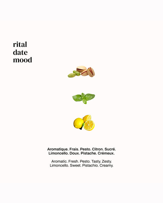 Ritual Date translates as 'the date' and presumably this date takes place in an Italian restaurant! This fragrance is a neo citron, a duality between aromatic freshness and a sparkling but delicious citrus