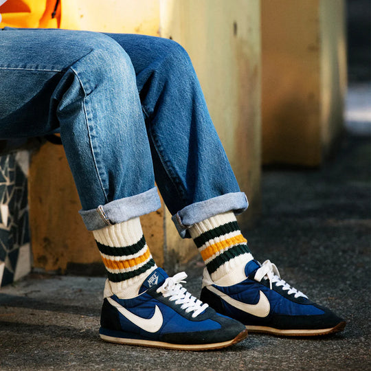 Coarse Ribbed Old School Socks | Blue / Orange