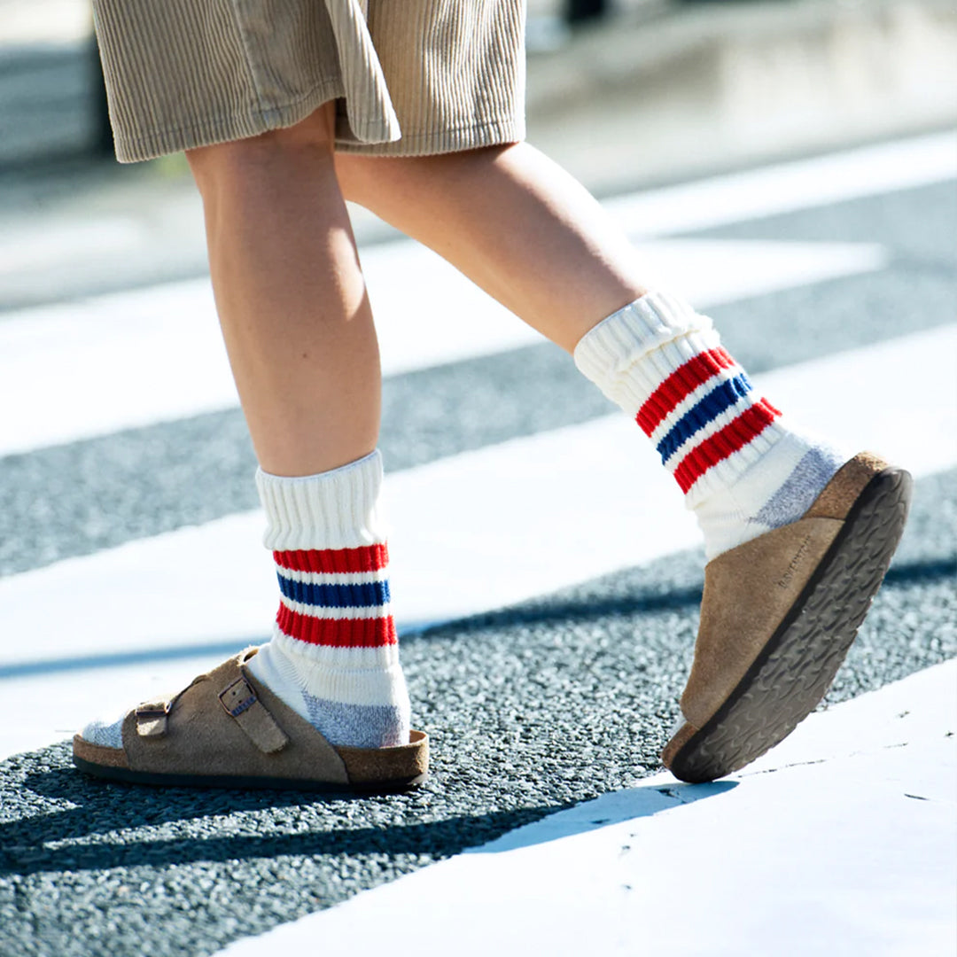 Coarse Ribbed Old School Socks | Chilli Red / Blue