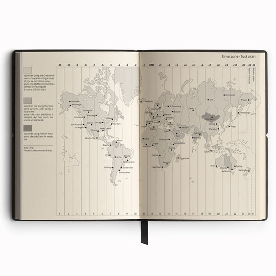 Time Zone page view, Green Classic Notebook from Ciak | A5 with elastic closure