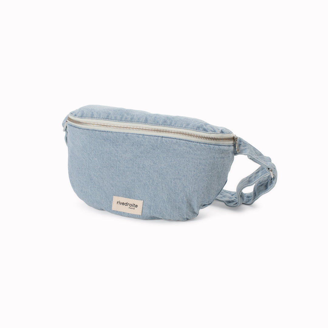 The Custine Belt Bag by Rive Droite Paris is a compact belt bag made from Salted Washed Denim recycled denim fabric.
