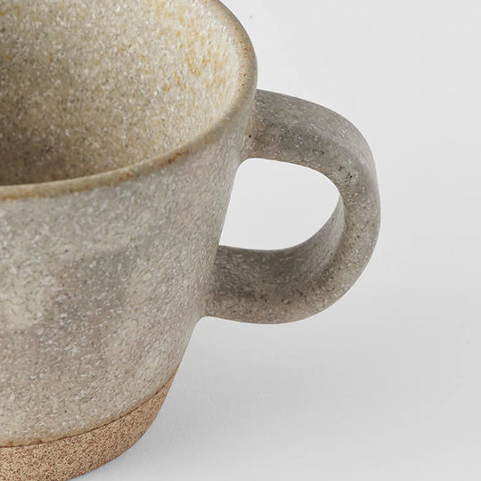 260ml capacity ceramic cup in a sandy grey glaze - it’s perfect for your morning coffee or afternoon tea