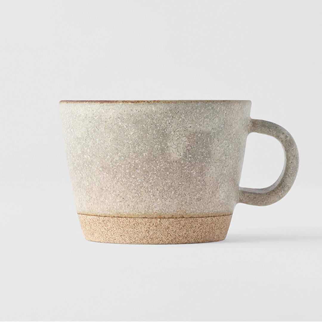 260ml capacity ceramic cup in a sandy grey glaze - it’s perfect for your morning coffee or afternoon tea