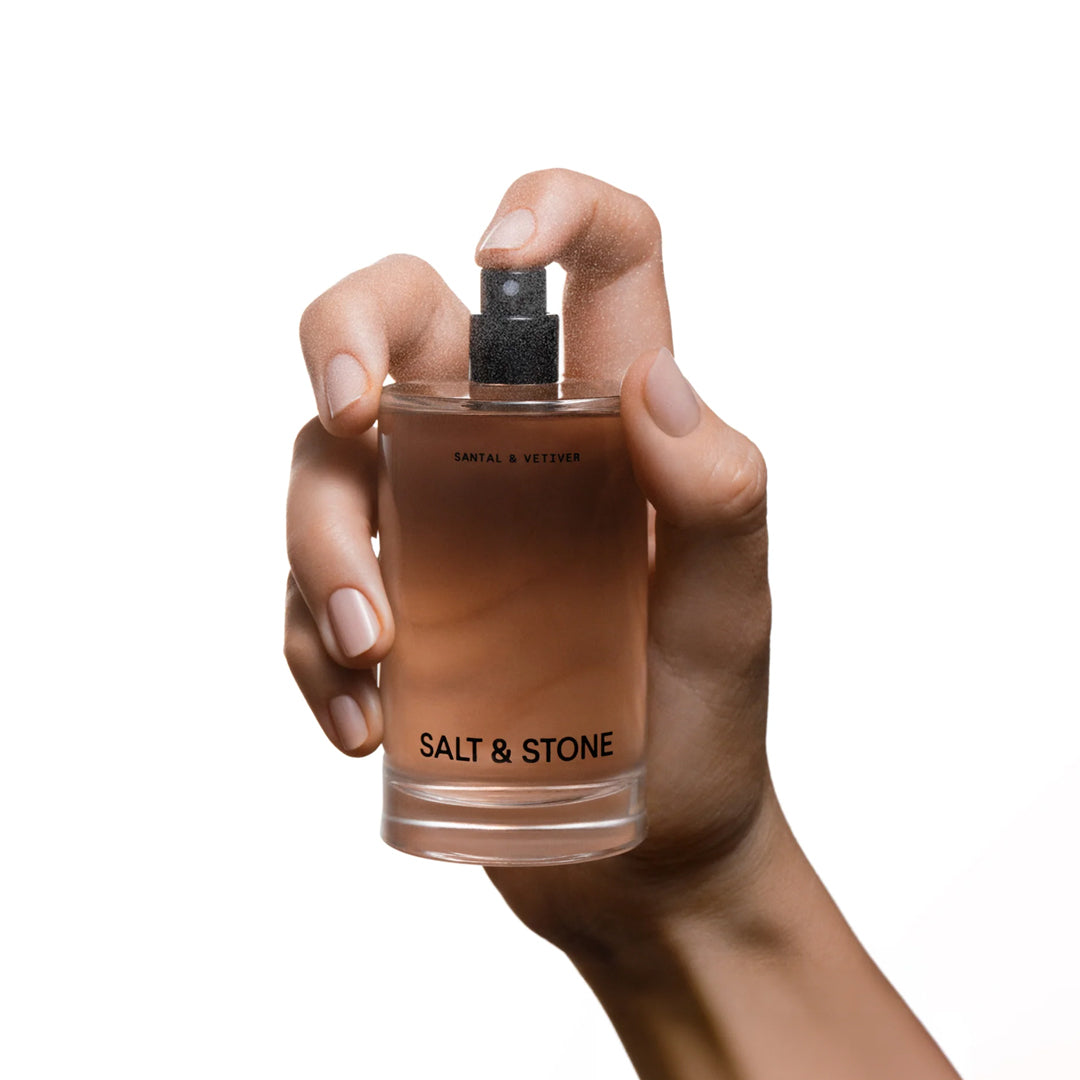 Santal &amp; Vetiver Body Mist is a warm, woody fragrance that transports you through twilight woods and crackling fires.