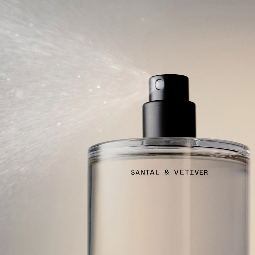 Santal &amp; Vetiver Body Mist is a warm, woody fragrance that transports you through twilight woods and crackling fires.