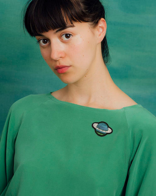Make a statement with this beautiful Saturn hand embroidered decorative lapel pin by Paris based Macon et Lesquoy - personalise your favourite garments to define your individual style.