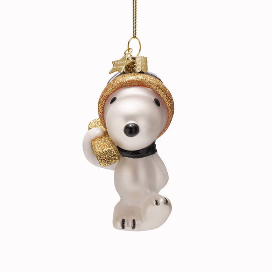 Inject some sparkly fun into your Christmas tree with this hand painted and mouth blown glass Skiing Snoopy