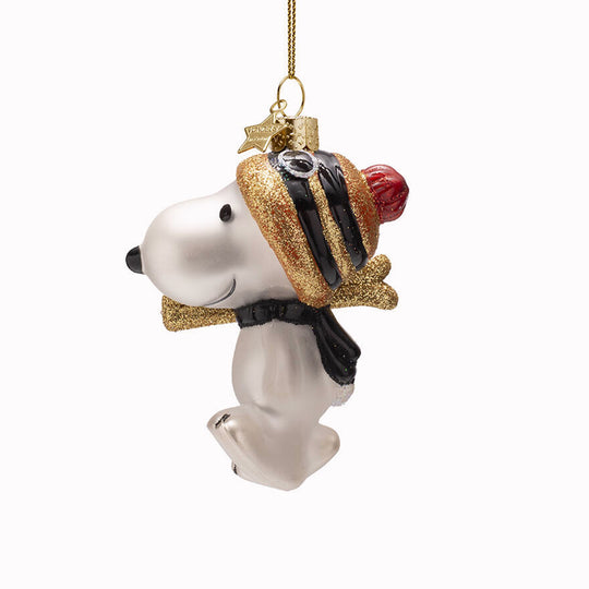 Inject some sparkly fun into your Christmas tree with this hand painted and mouth blown glass Skiing Snoopy