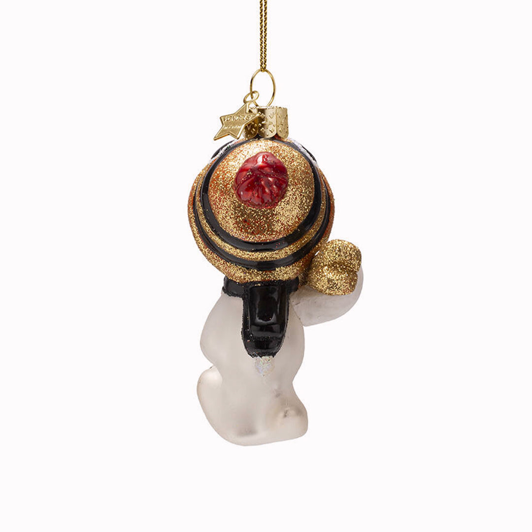 Inject some sparkly fun into your Christmas tree with this hand painted and mouth blown glass Skiing Snoopy