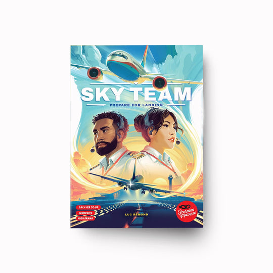 Box Cover of Sky Team, 2 player aviation board game, on white background 