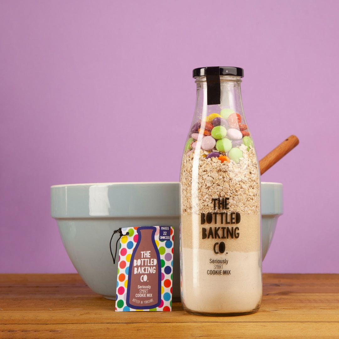 Seriously Smart cookie Mix from Bottled Baking Company - lifestyle image on table with bowl