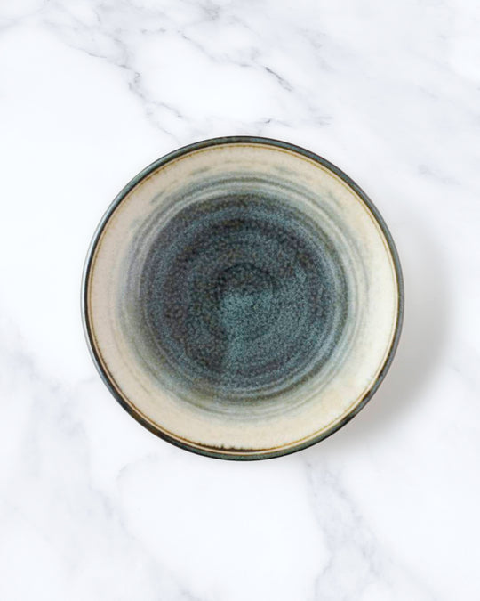 Extra Small Smokey Grey Swirl Plate approximately 9.7cm wide - a good size for dipping sauces and pickles.
