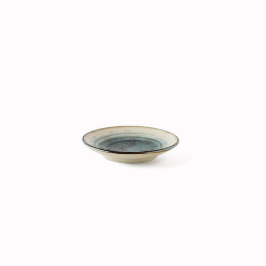 Extra Small Smokey Grey Swirl Plate approximately 9.7cm wide - a good size for dipping sauces and pickles.
