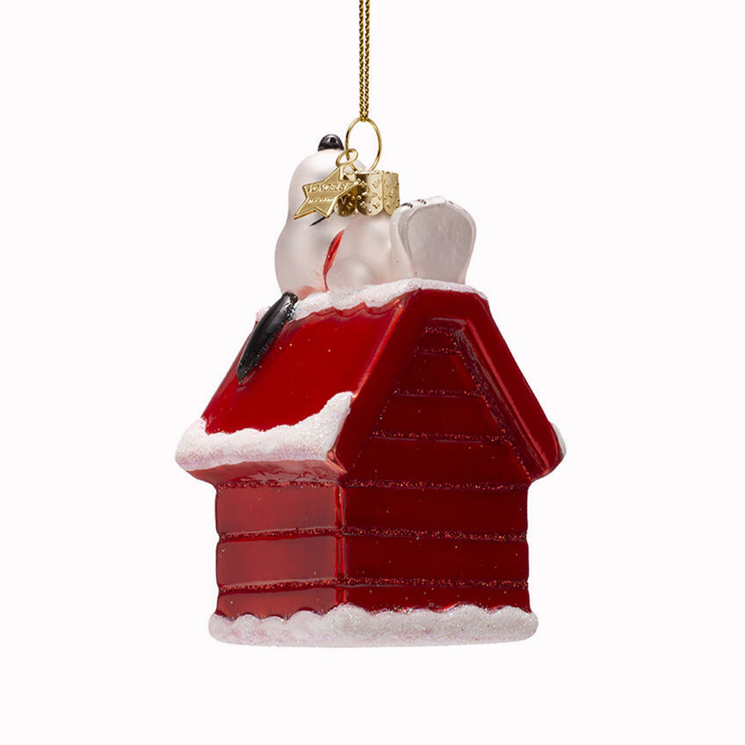 Inject some sparkly fun into your Christmas tree with this hand painted and mouth blown glass Snoopy Doghouse&nbsp;ornamental Christmas tree decoration by Vondels