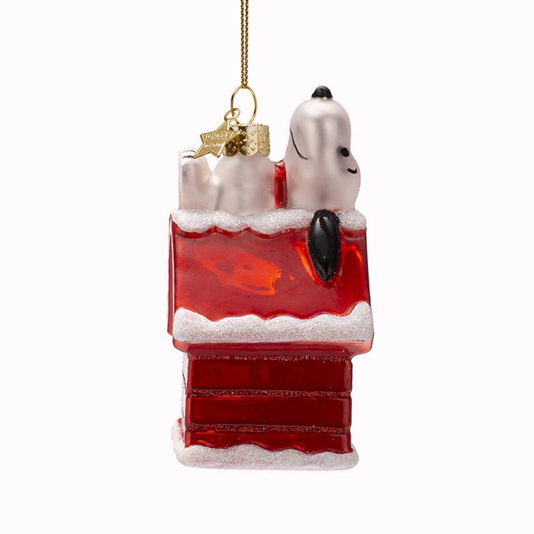 Inject some sparkly fun into your Christmas tree with this hand painted and mouth blown glass Snoopy Doghouse&nbsp;ornamental Christmas tree decoration by Vondels