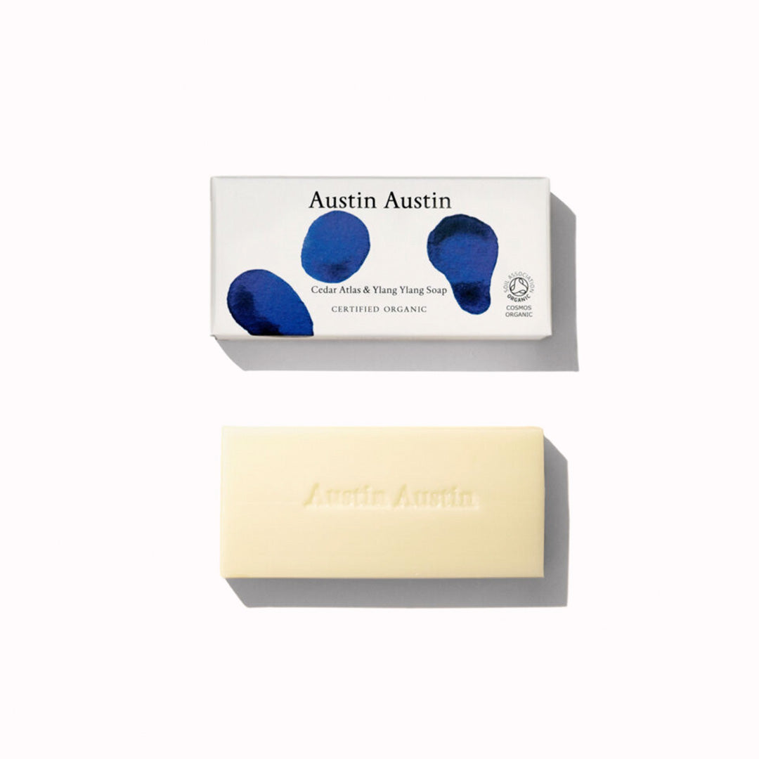 Austin Austin’s Cedar Atlas &amp; Ylang Ylang Soap Bar offers a luxurious and eco-friendly cleansing experience. Made with certified organic ingredients, this soap bar is designed to gently cleanse while nourishing and balancing the skin.