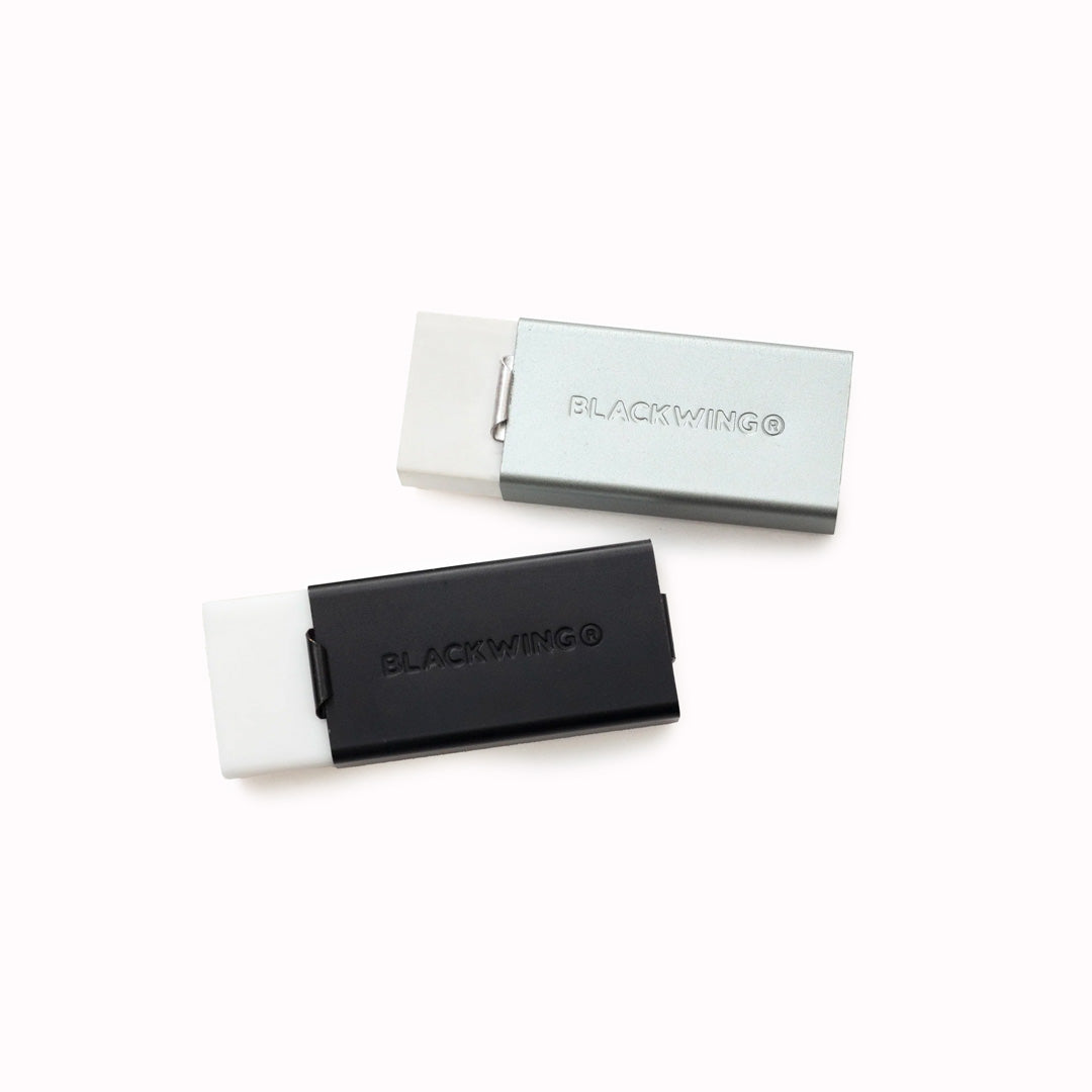 Soft eraser that cleanly removes graphite and a durable aluminum holder with a jumbo-sized clip. Perfect for precise erasing and comfortable grip.