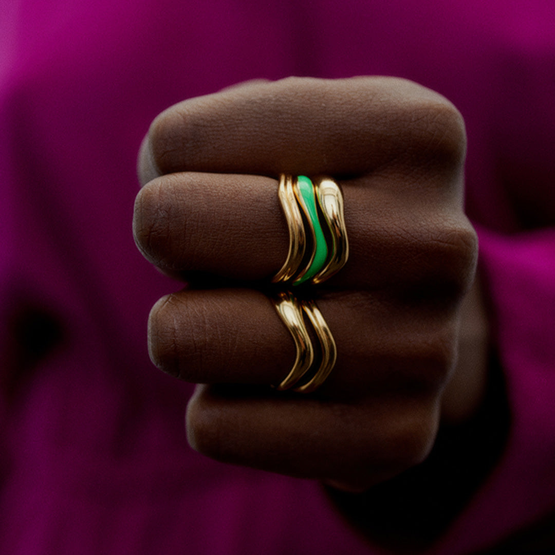 The Soma Ring by Maria Black is a testament to minimalist elegance. Crafted with a commitment to sustainability, this piece is available in recycled silver with 18ct gold plating and various sizes