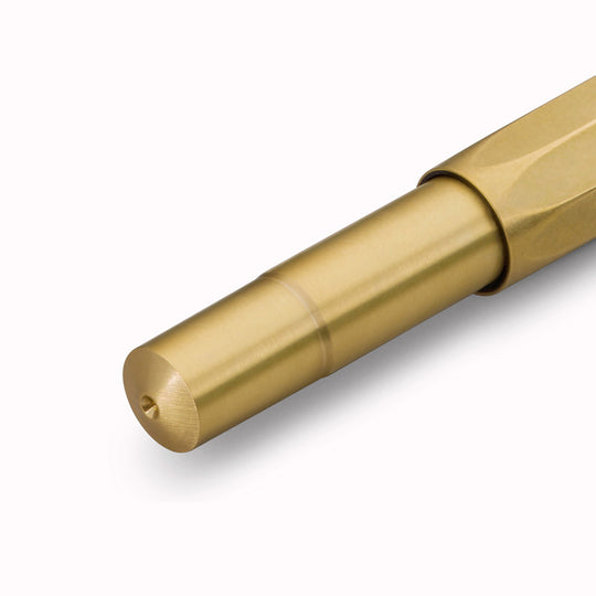 Kaweco Brass Sport fountain pen is made of solid, untreated CNC machined brass which will age and develop its own unique patina over time unless polished.