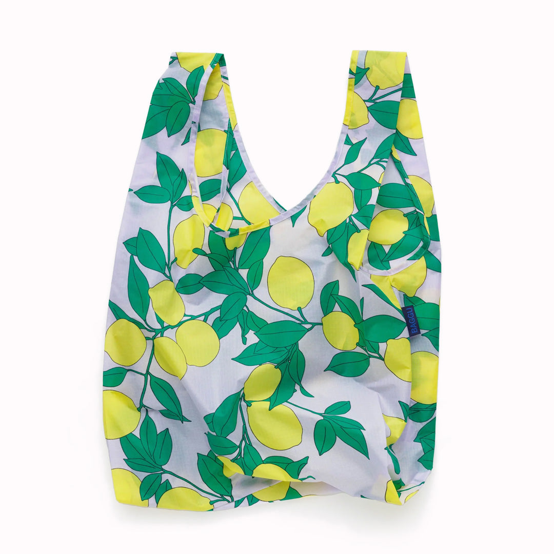 Lemon Tree reusable shopping bags by Californian maker Baggu made from super strong ripstop nylon to transport pretty much anything