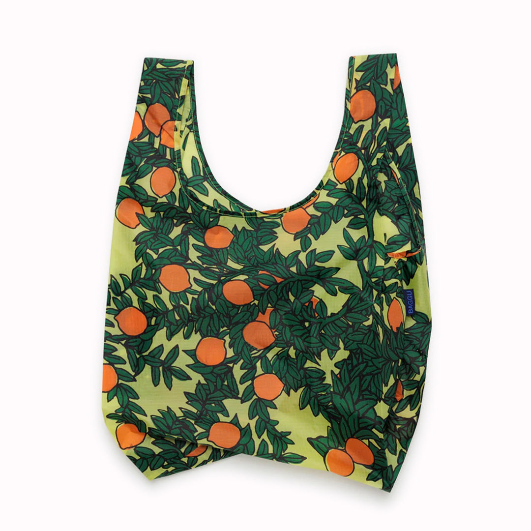 Orange Tree Yellow - Reusable shopping bags by Californian maker Baggu made from super strong ripstop nylon to transport pretty much anything, so long as it’s under 20kg. It tucks away into a neat little pouch made from its own handle (to minimise waste)
