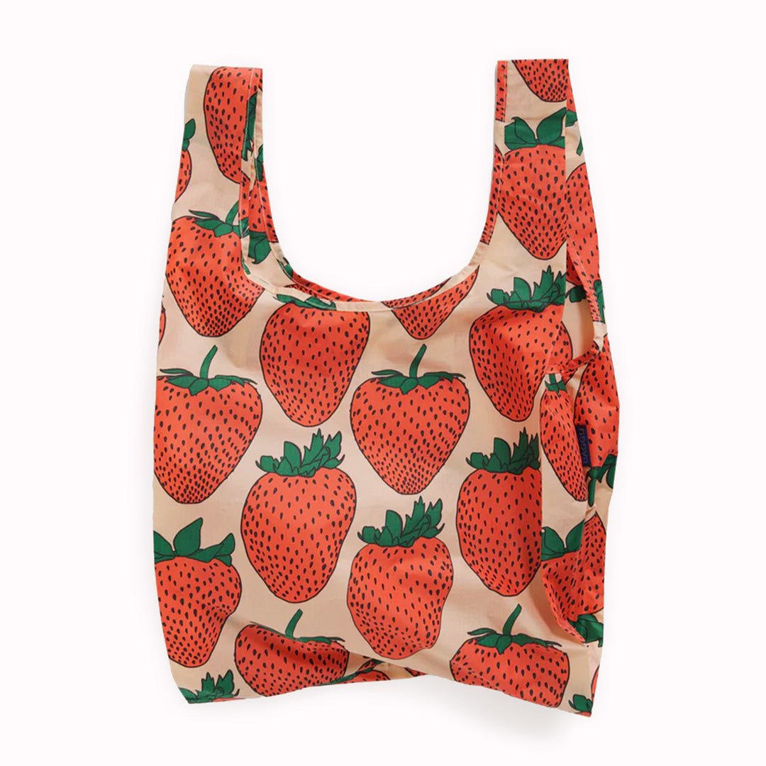 Strawberry Reusable shopping bag from Californian maker Baggu made from super strong ripstop nylon to transport pretty much anything