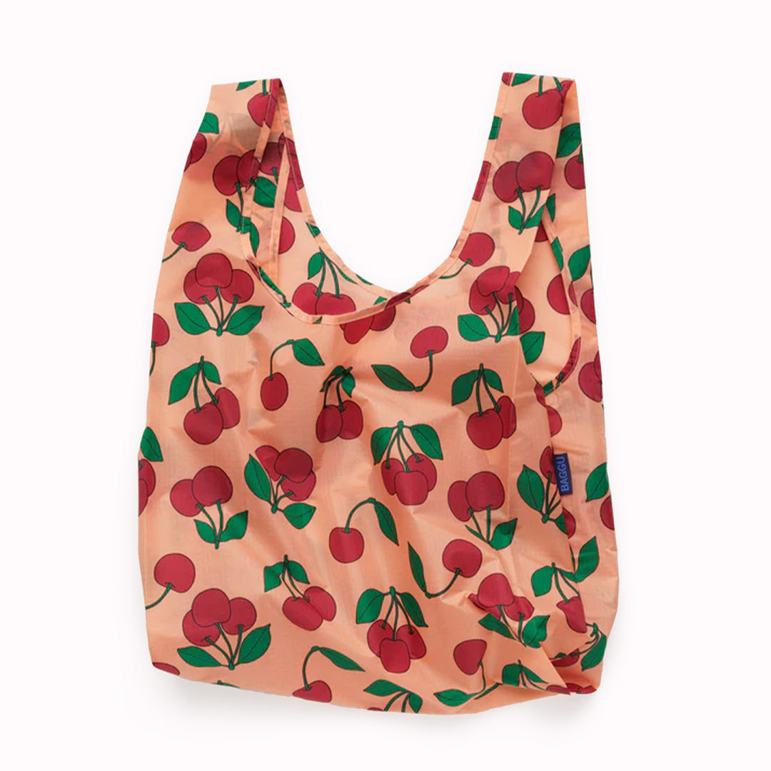 Cherry Sherbet reusable shopping bag by Californian maker Baggu made from super strong ripstop nylon to transport pretty much anything, so long as it’s under 20kg. It tucks away into a neat little pouch made from its own handle (to minimise waste), and fits easily into a handbag or pocket