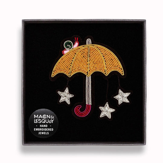 In Gift Box - Hand embroidered Starry Umbrella decorative lapel pin by Paris based Macon et Lesquoy - personalise your favourite garments to define your individual style.  
