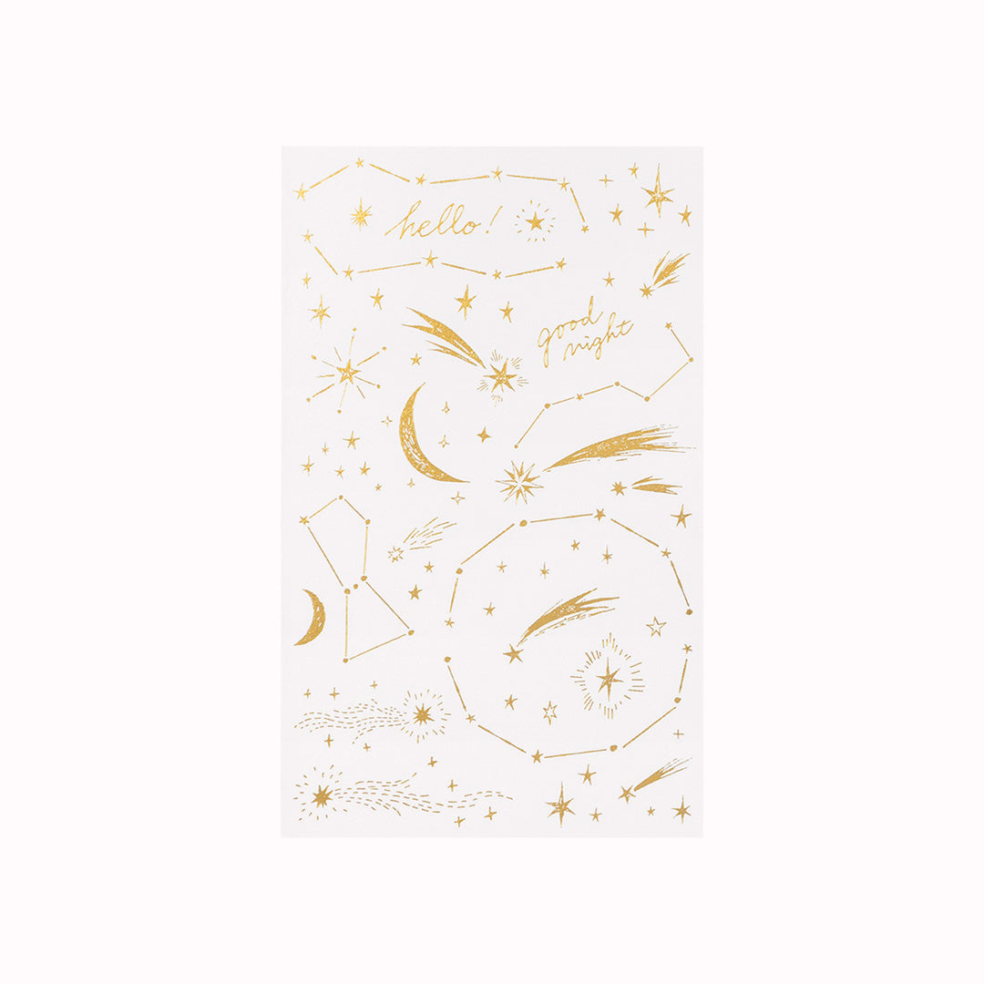 Add some shine to your journalling with Midori's foil transfer stickers. The designs are printed in gold foil with a super sticky adhesive back. You transfer them to your notebook by lightly rubbing the design against the paper and they look like they have been authentically foil stamped
