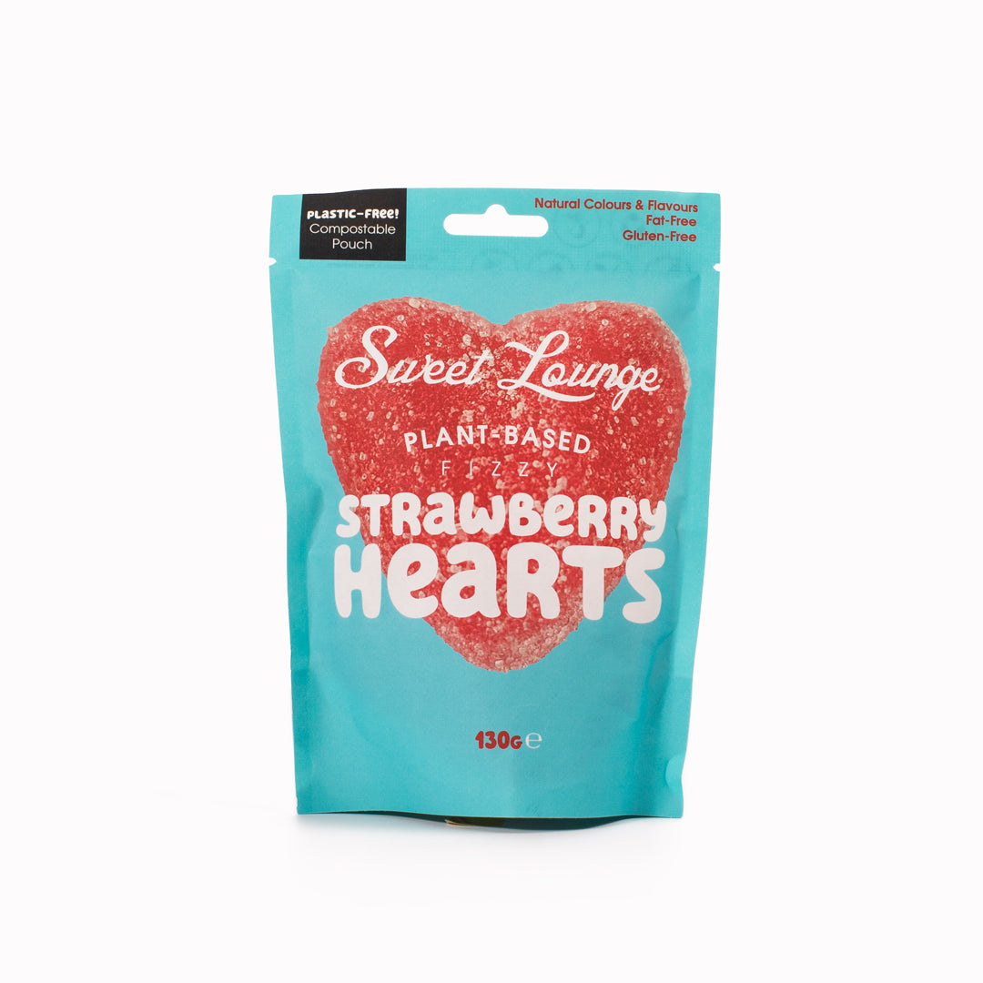 Sweet Lounge Vegan Fizzy Strawberry Hearts are heart-shaped, fizzy strawberry-flavoured gummies crafted for plant-based snacking without compromise