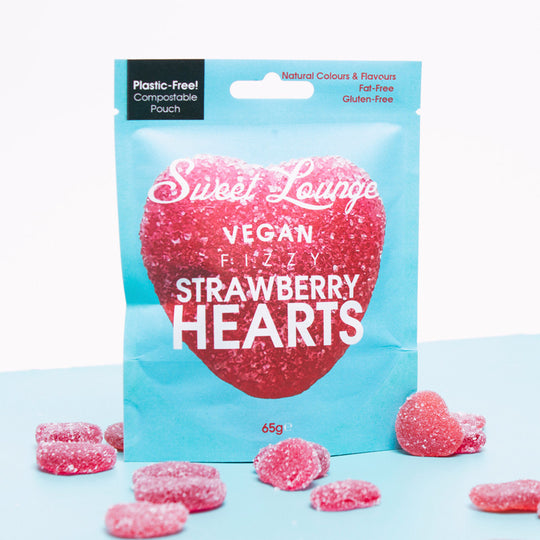 Sweet Lounge Vegan Fizzy Strawberry Hearts are heart-shaped, fizzy strawberry-flavoured gummies crafted for plant-based snacking without compromise