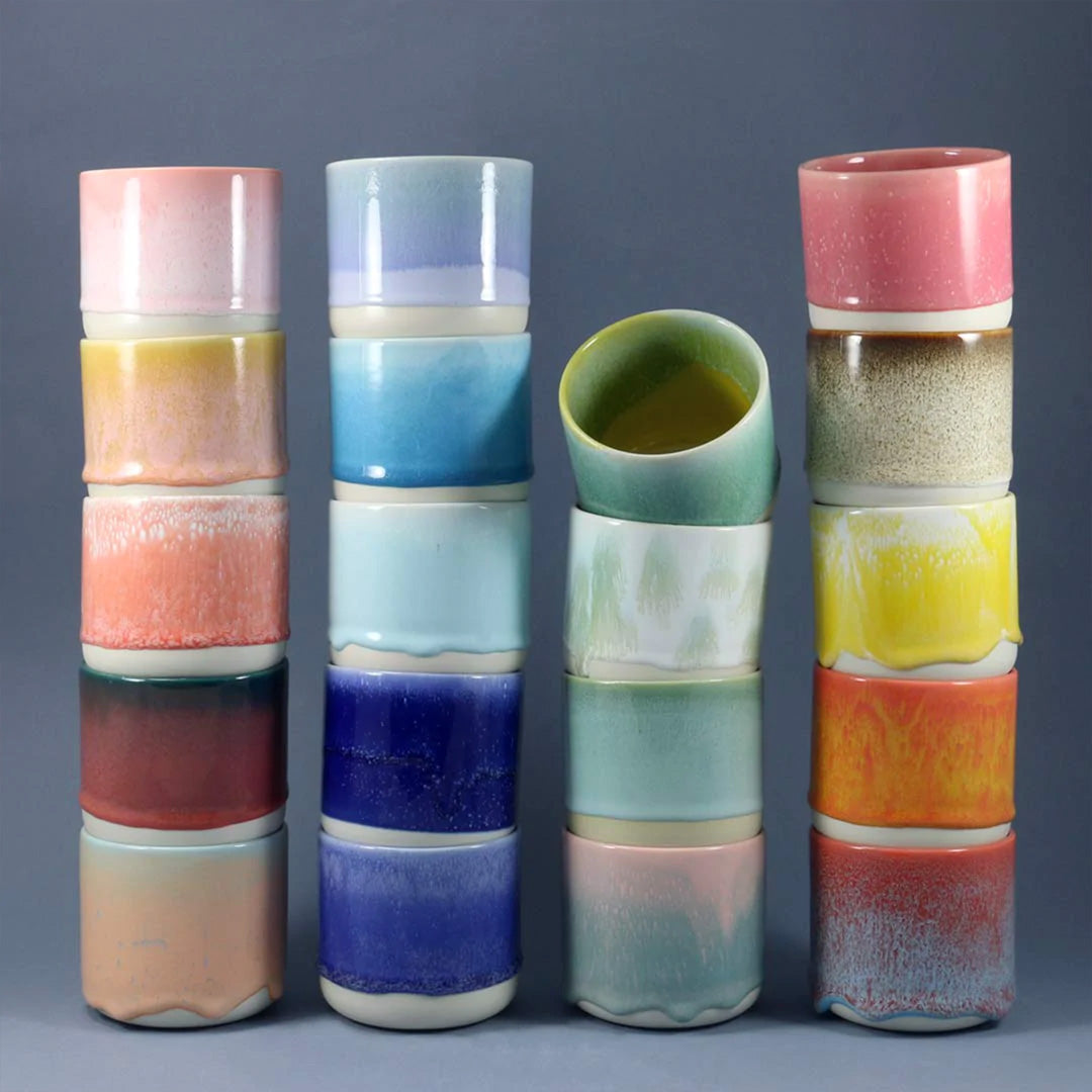 Quench Cup Stack from Studio Arhoj - Danish/Japanese mix up with these thick glazed, hand-made ceramic beakers from Studio Arhoj. Can be used as a drinking vessel or small planter.
