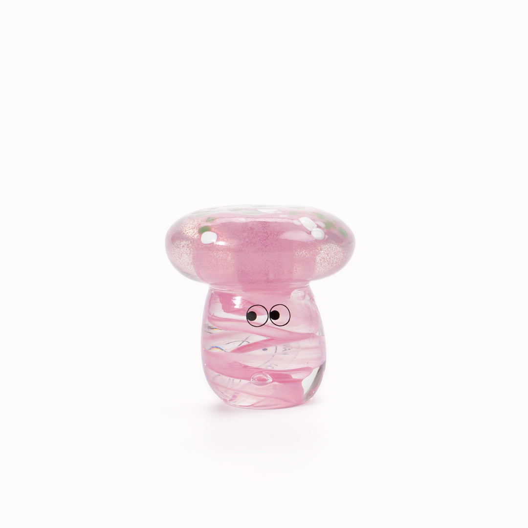 Shroom Crystal Blob is formed by dipping and/or rolling molten (hot!) clear glass into smaller chunks of brightly coloured glass droplets, then expertly shaping into weird and wonderful forms.