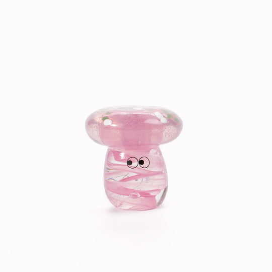 Shroom Crystal Blob is formed by dipping and/or rolling molten (hot!) clear glass into smaller chunks of brightly coloured glass droplets, then expertly shaping into weird and wonderful forms.