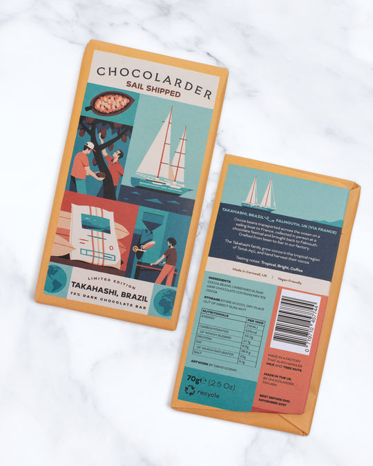 A limited-edition single-origin dark chocolate made from cacao grown by the Takahashi family in Brazil and transported to Cornwall by sail-powered cargo ship.
